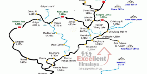 Map of Three Passes Trek Everest