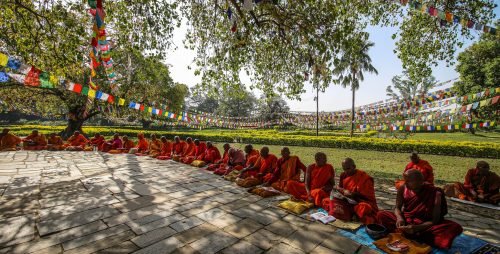 Buddhist Monks doing chanting in Lumbini