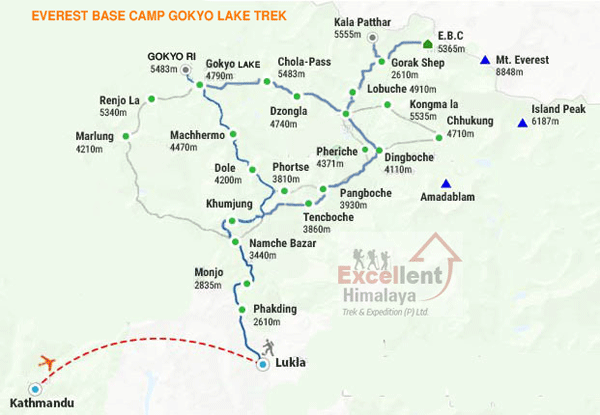 Map of Everest Base Camp Gokyo Lake Trek