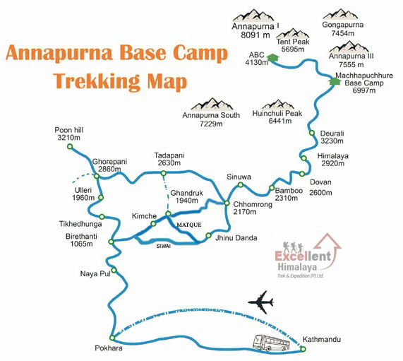 Annapurna Base Camp Trek Route Map