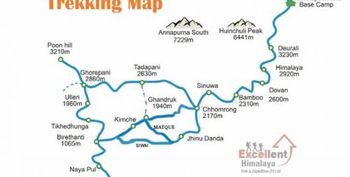Annapurna Base Camp Trek Route Map, ABC Trekking Map