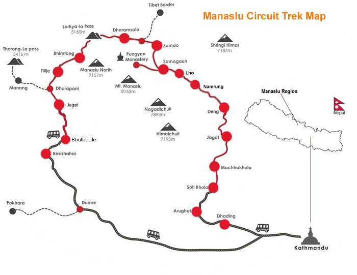 Manaslu Circuit Trek Map