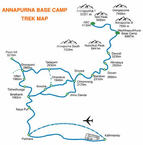 Map of Annapurna Base Camp Trek ABC Trekking