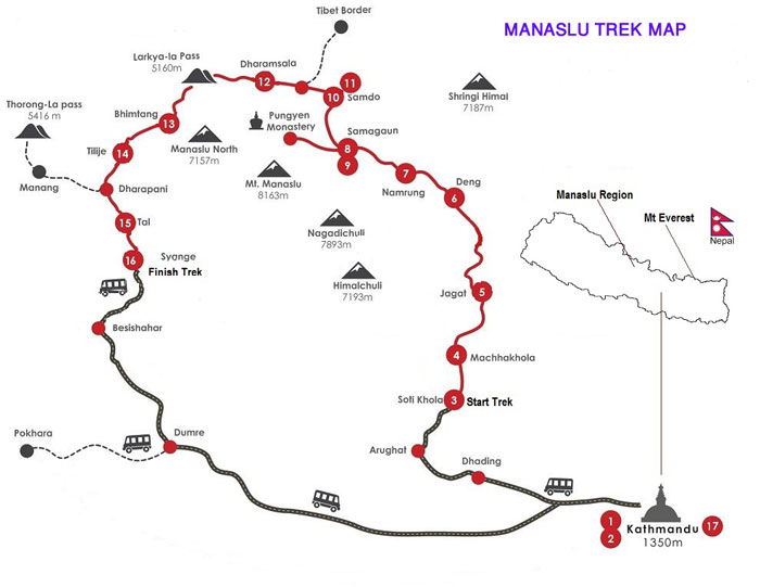 Manaslu Trek Route Map guide